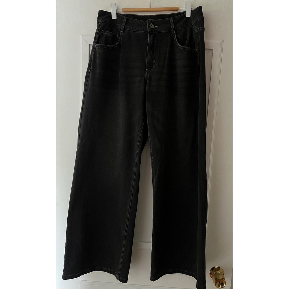 Halara Womens Wide Leg Jeans Black Contrast Stitch High Rise Size M Regular